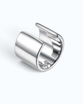 Pearlystones minimalist ear cuff in polished 925 sterling silver with white gold plating and architectural design.
