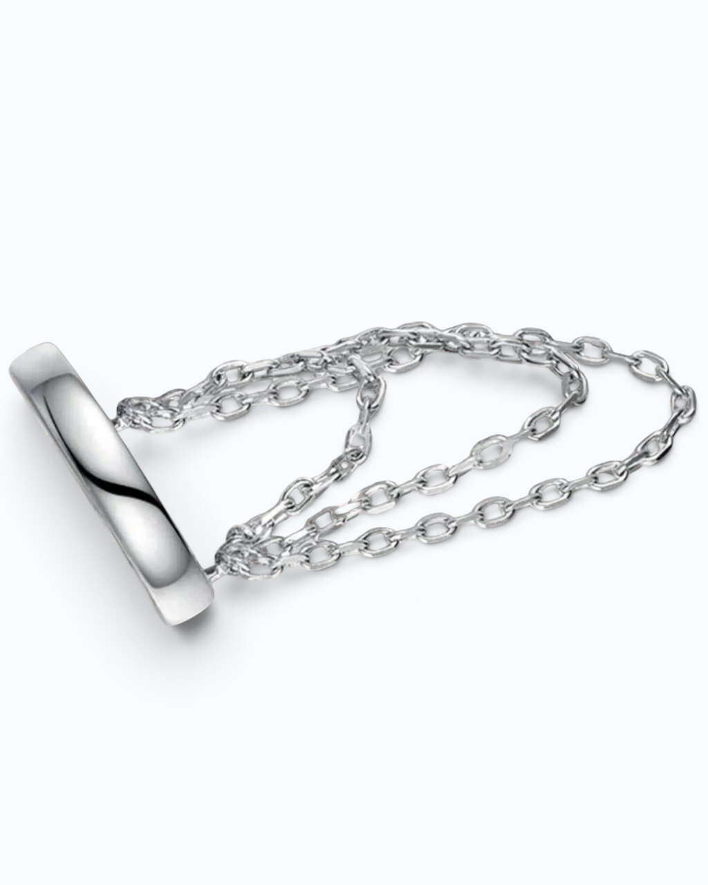 Pearlystones silver three-layer chain ear cuff with a polished finish, designed for non-pierced ears.