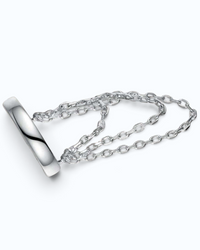 Pearlystones silver three-layer chain ear cuff with a polished finish, designed for non-pierced ears.