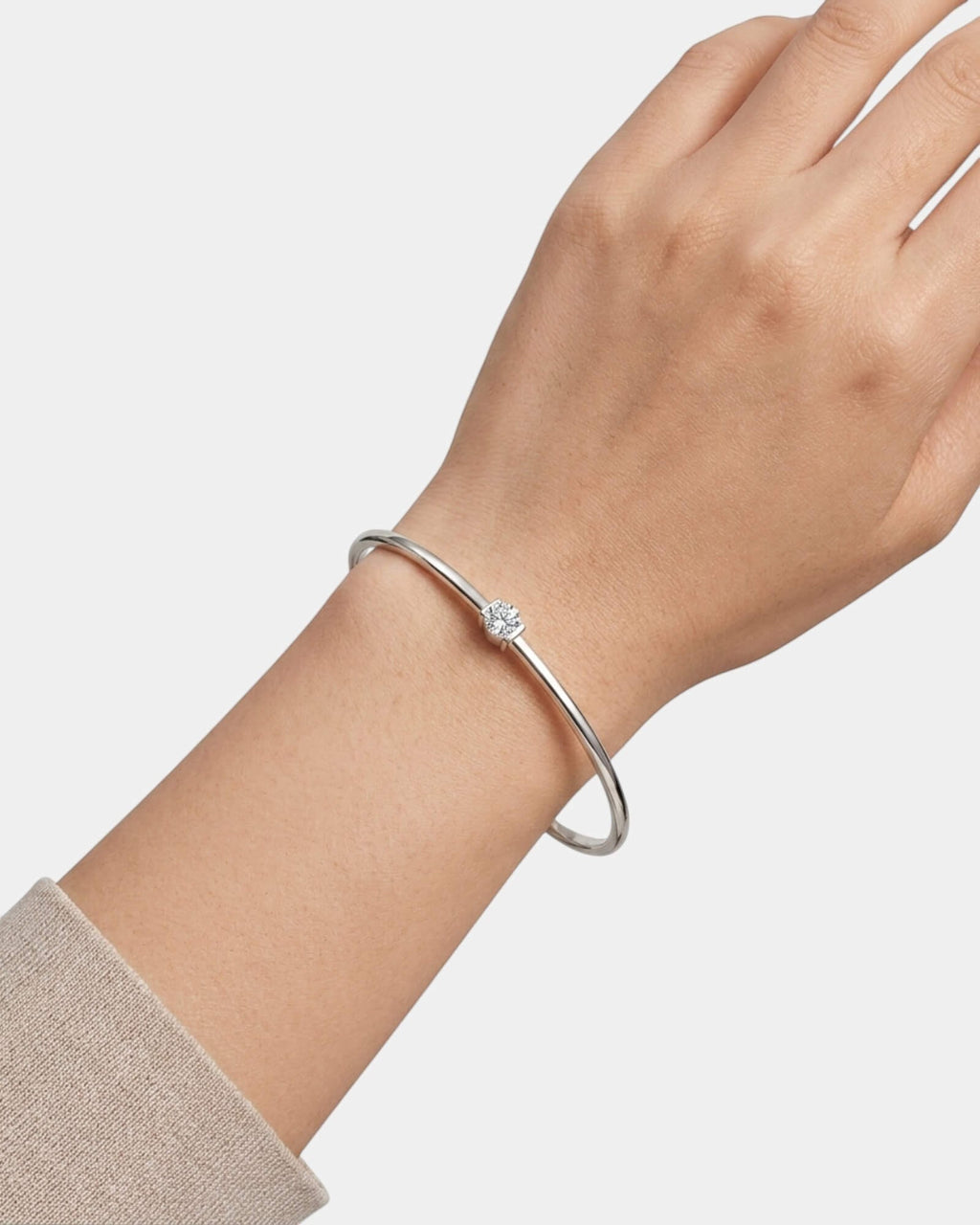 Pearlystones silver cuff bracelet with a single Zircon accent, perfect for everyday wear.