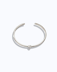Pearlystones silver cuff bracelet with a single clear Zircon accent. Minimalist design for everyday wear.
