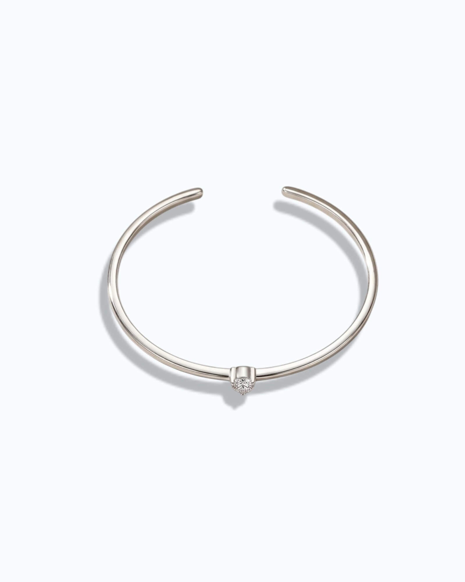 Pearlystones silver cuff bracelet with a single clear Zircon accent. Minimalist design for everyday wear.
