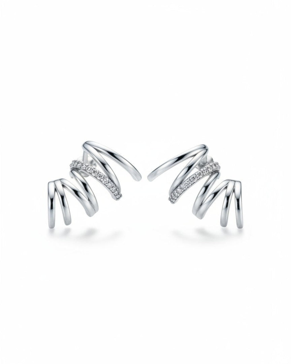 Pearlystones silver spiral ear climber earrings with cubic zirconia accents.