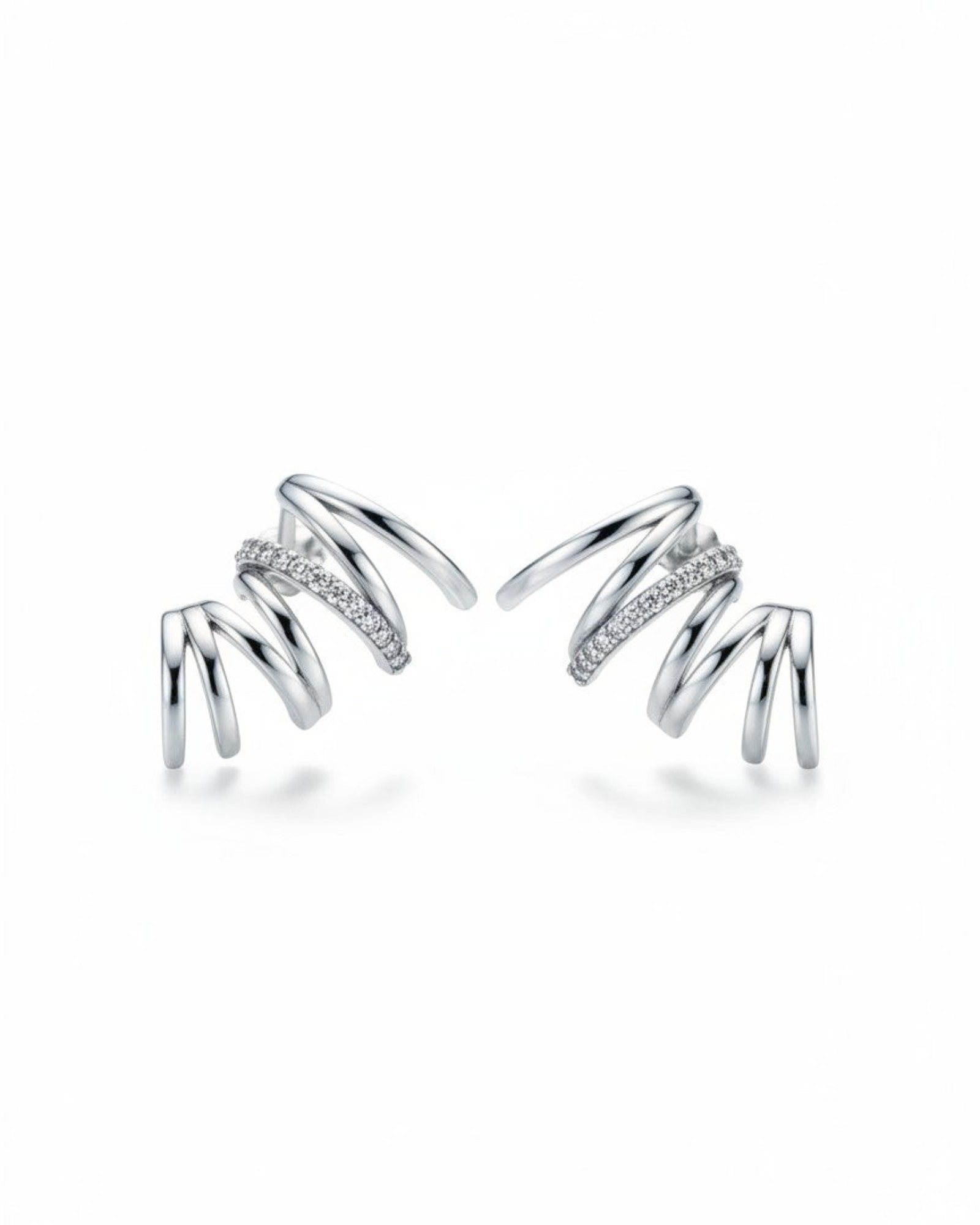 Pearlystones silver spiral ear climber earrings with cubic zirconia accents.