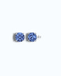 Pearlystones Octagonal rose cut tanzanite blue zircon stud earrings in rhodium-plated sterling silver.