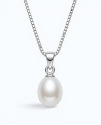 Pearlystones elegant teardrop pearl pendant necklace on a delicate silver-tone box chain with a high-luster finish.