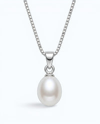 Pearlystones elegant teardrop pearl pendant necklace on a delicate silver-tone box chain with a high-luster finish.