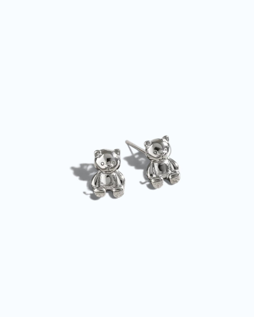 Pearlystones 3D teddy bear stud earrings in polished 925 sterling silver with a high-shine finish.