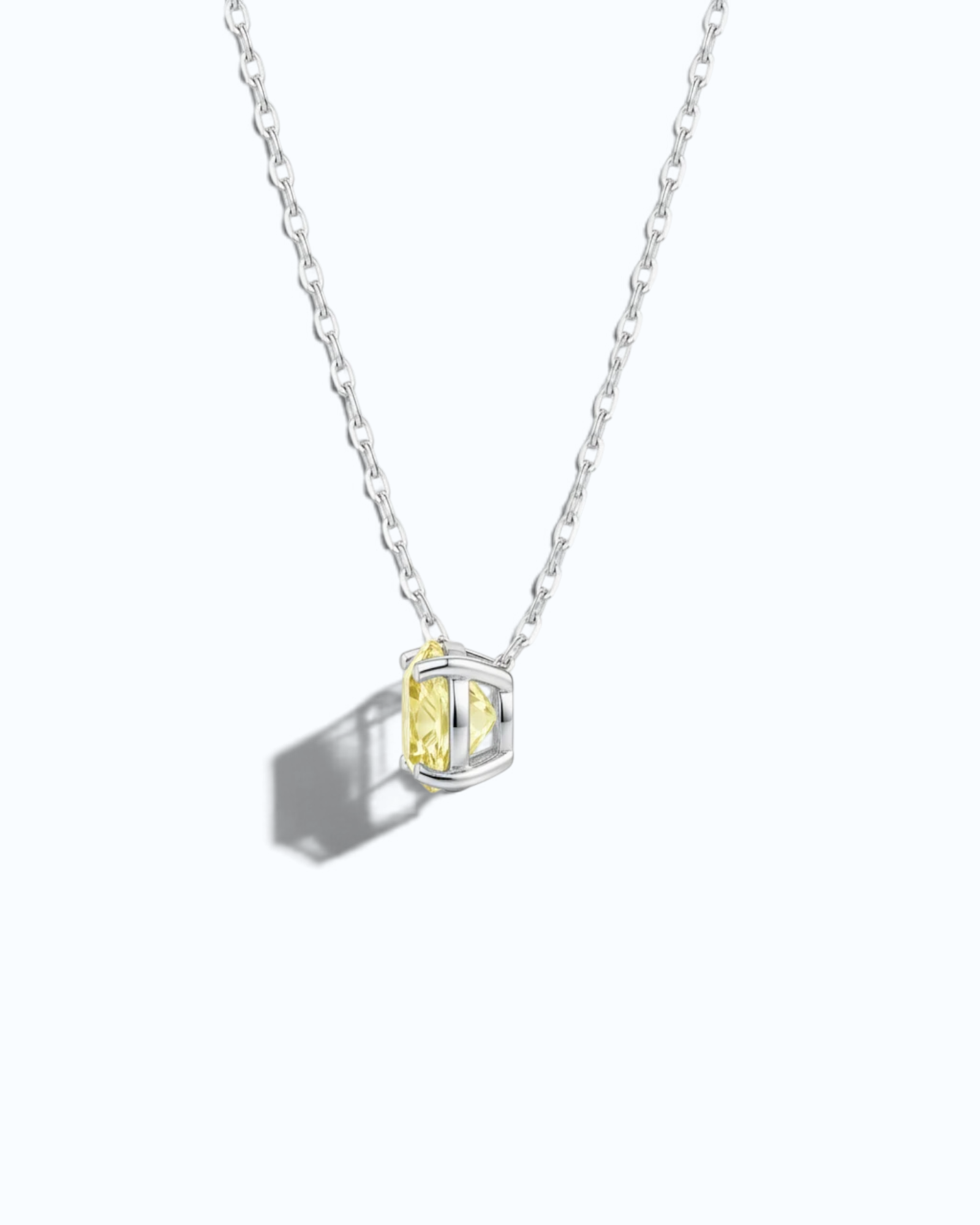 Pearlystones octagonal rose cut yellow zircon pendant necklace in rhodium-plated sterling silver on a delicate chain.