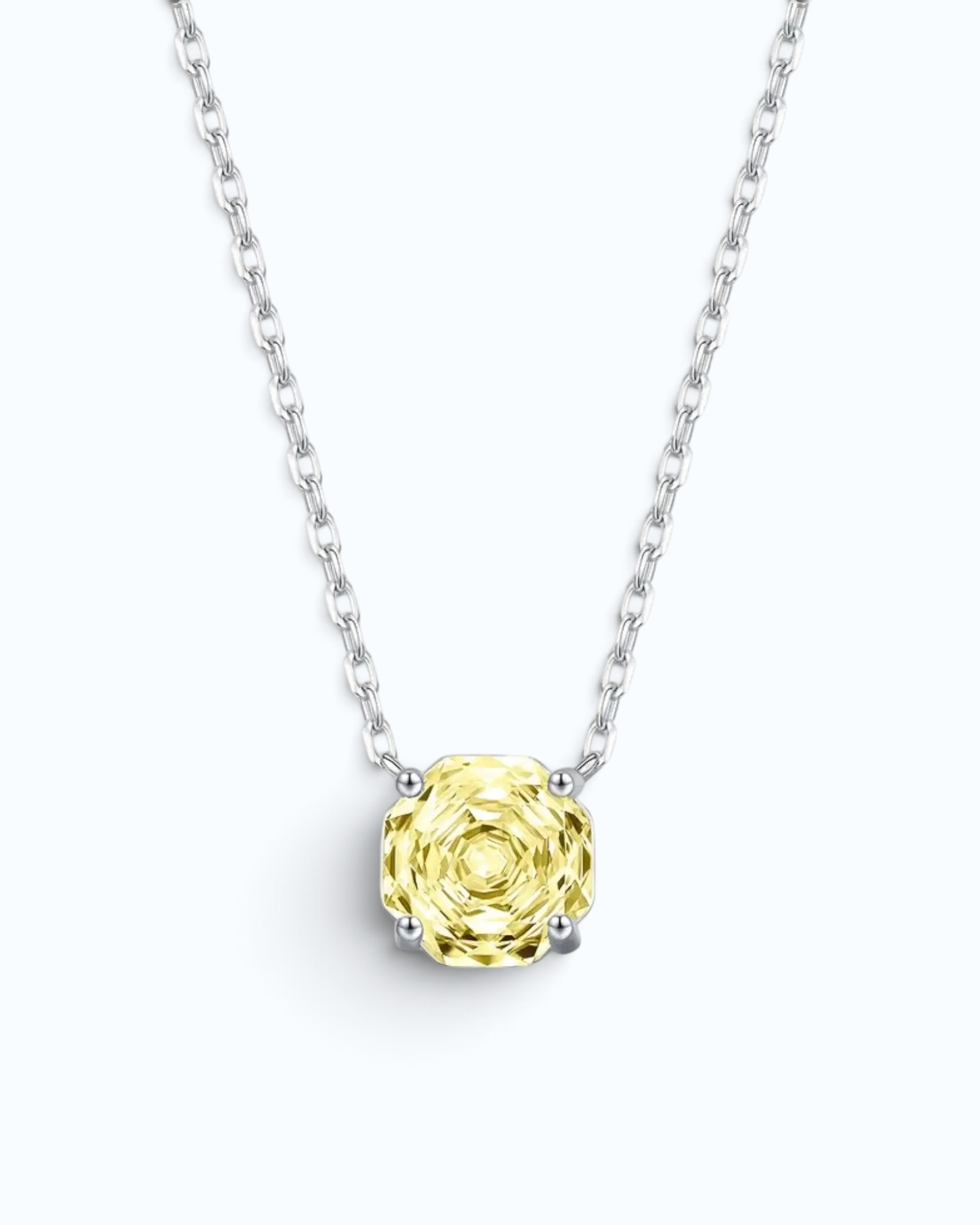 Pearlystones octagonal rose cut yellow zircon pendant necklace in rhodium-plated sterling silver on an adjustable chain
