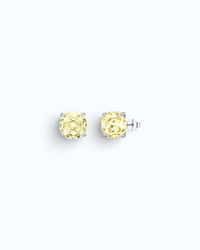 Pearlystones octagonal rose cut yellow zircon stud earrings in rhodium-plated sterling silver.