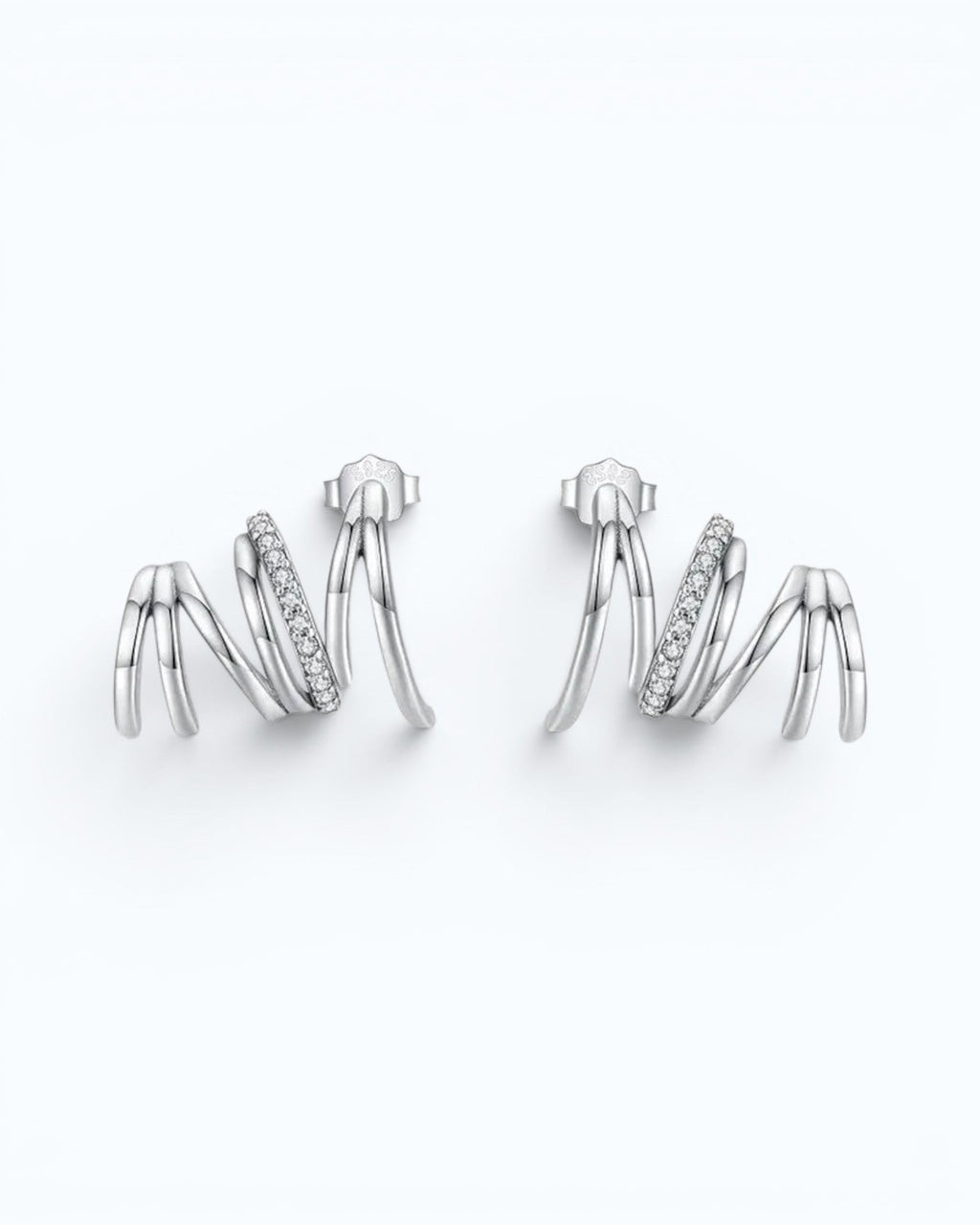 Pearlstones Zircon Line Ear Studs, 925 sterling silver with white gold plating, hypoallergenic and lightweight.