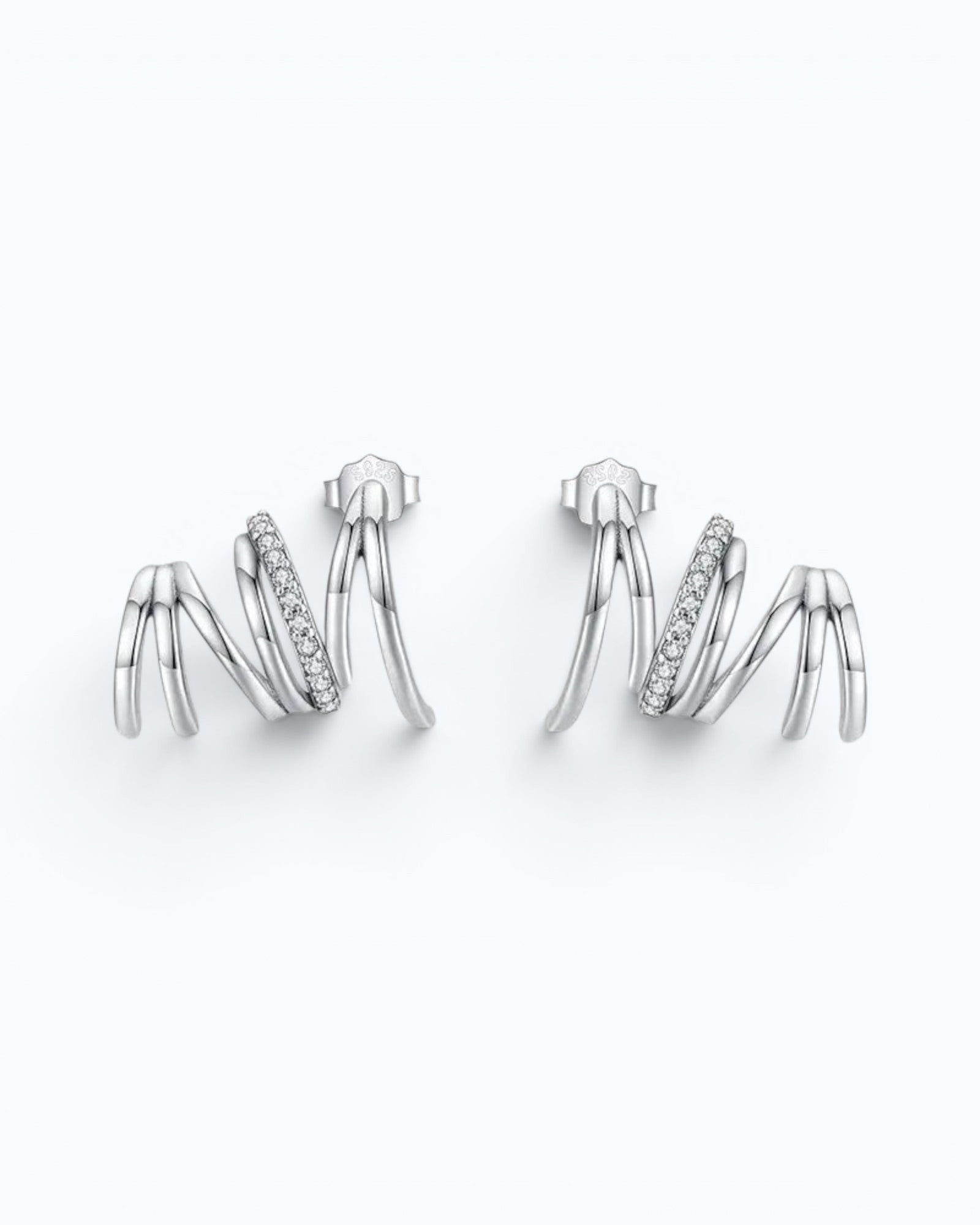 Pearlstones Zircon Line Ear Studs, 925 sterling silver with white gold plating, hypoallergenic and lightweight.