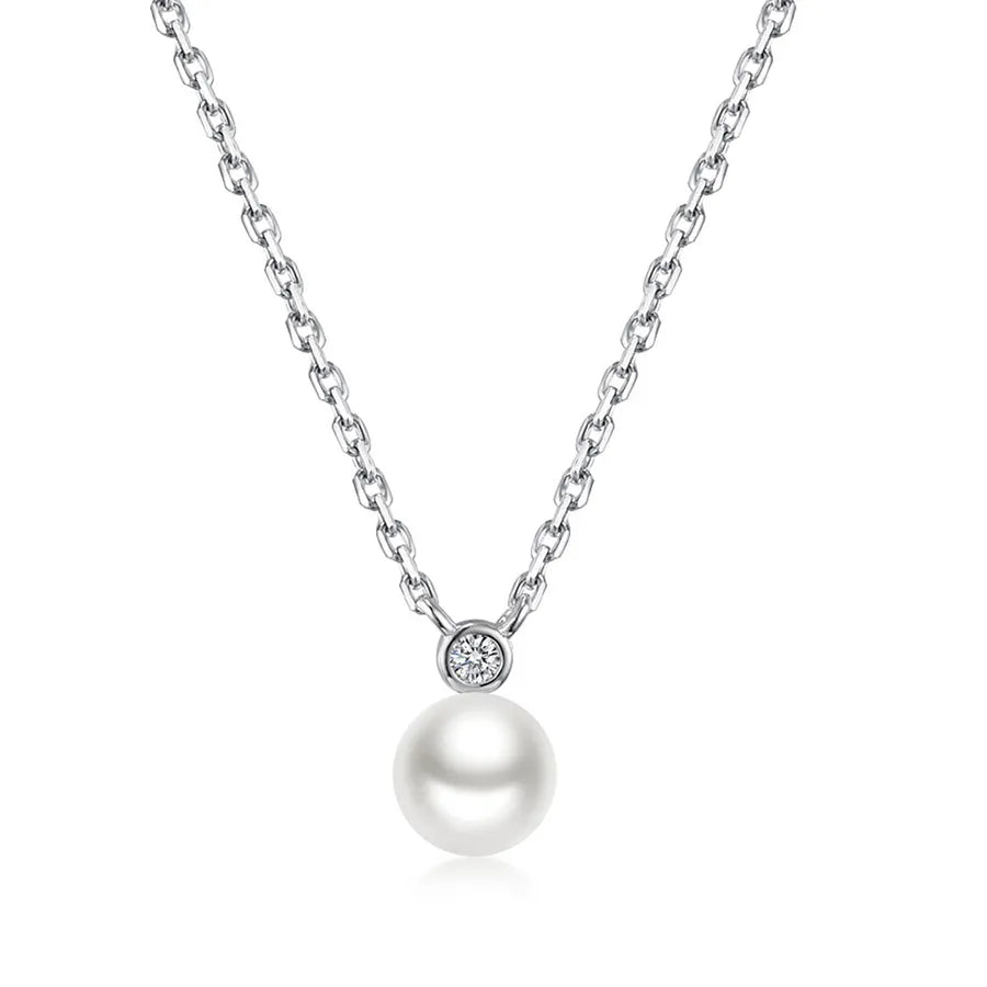Single pearl necklace in 925 sterling silver white gold plated to make it shine forever 