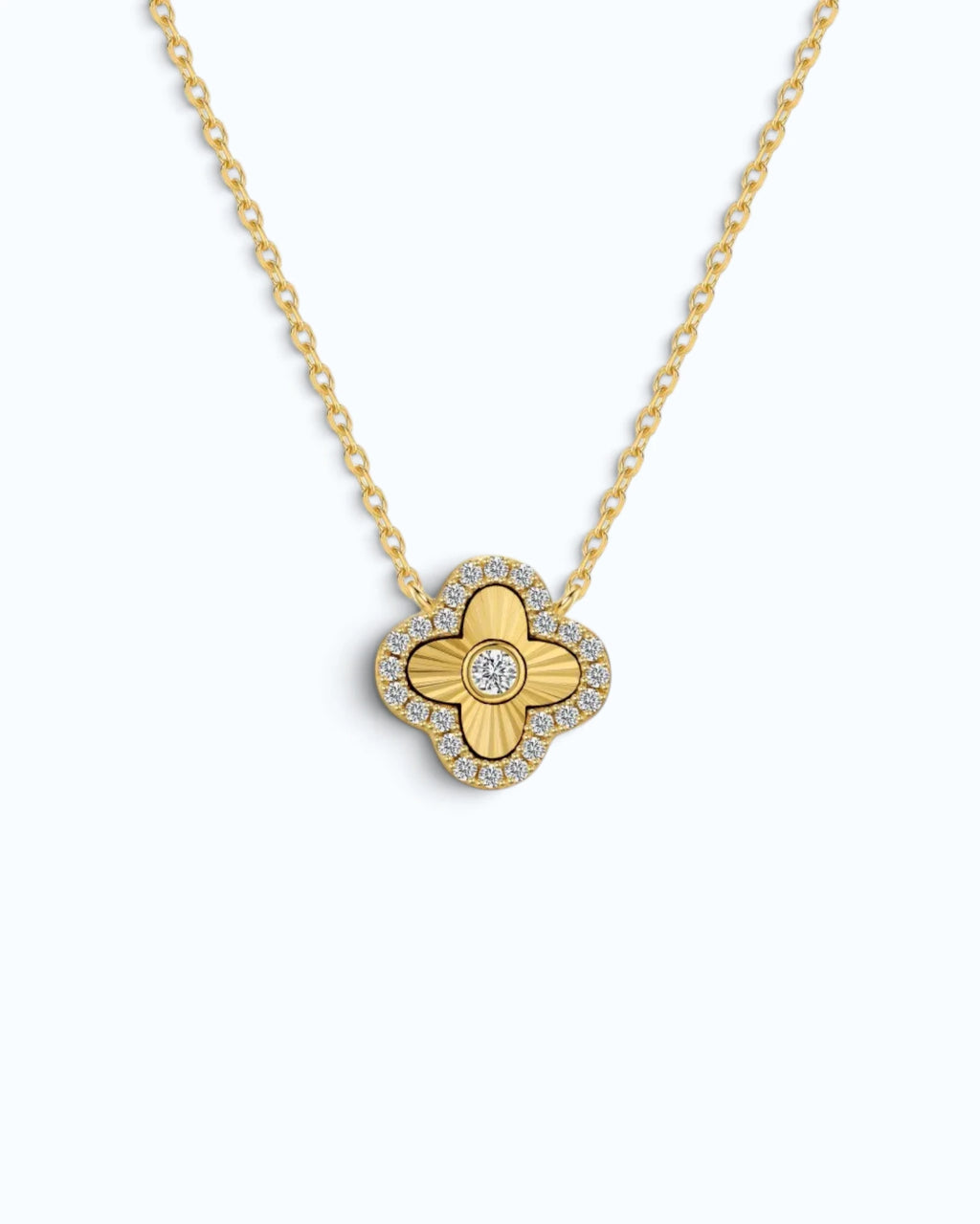 Laser Clover Pendant Necklace with Pavé  Zircon