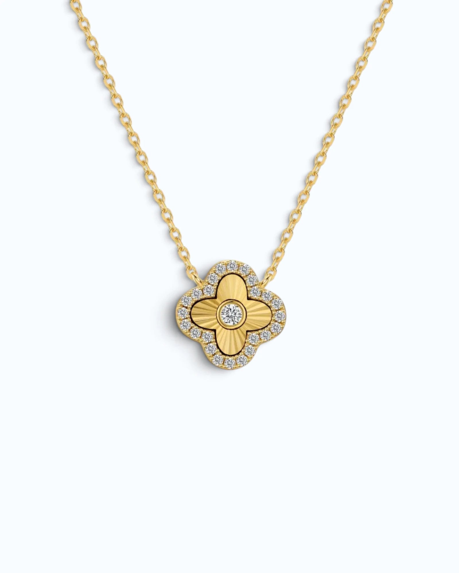 Laser Clover Pendant Necklace with Pavé  Zircon