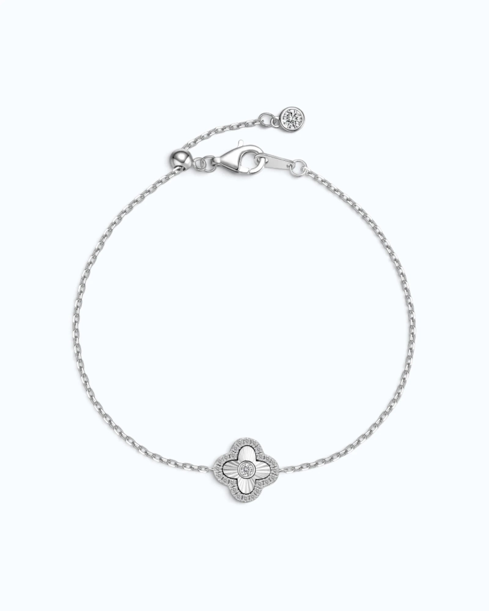 Laser Clover Chain Bracelet with Pavé Zircon