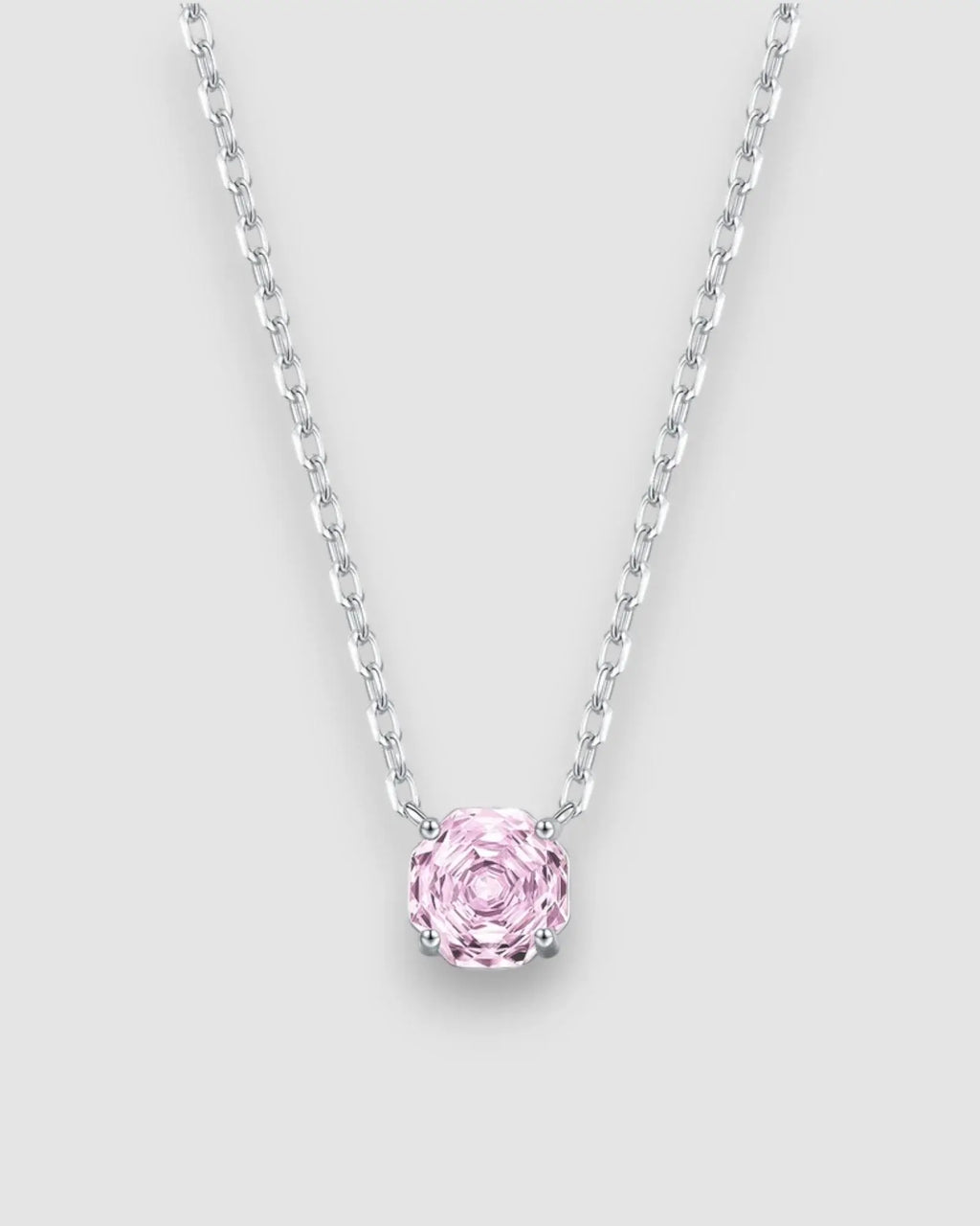 Octagonal rose cut pink zircon pendant necklace in silver, adjustable chain, elegant jewelry.