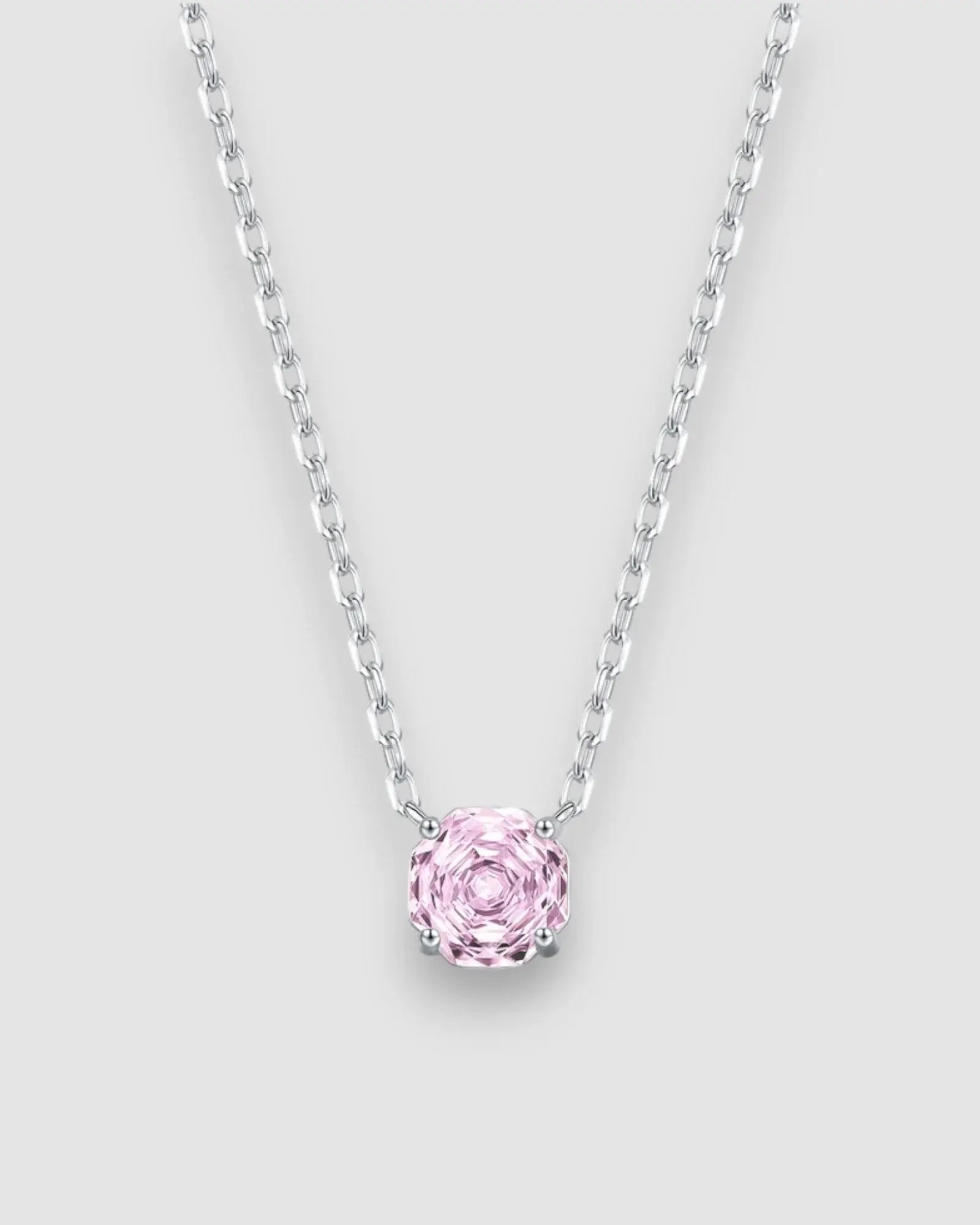 Octagonal rose cut pink zircon pendant necklace in silver, adjustable chain, elegant jewelry.