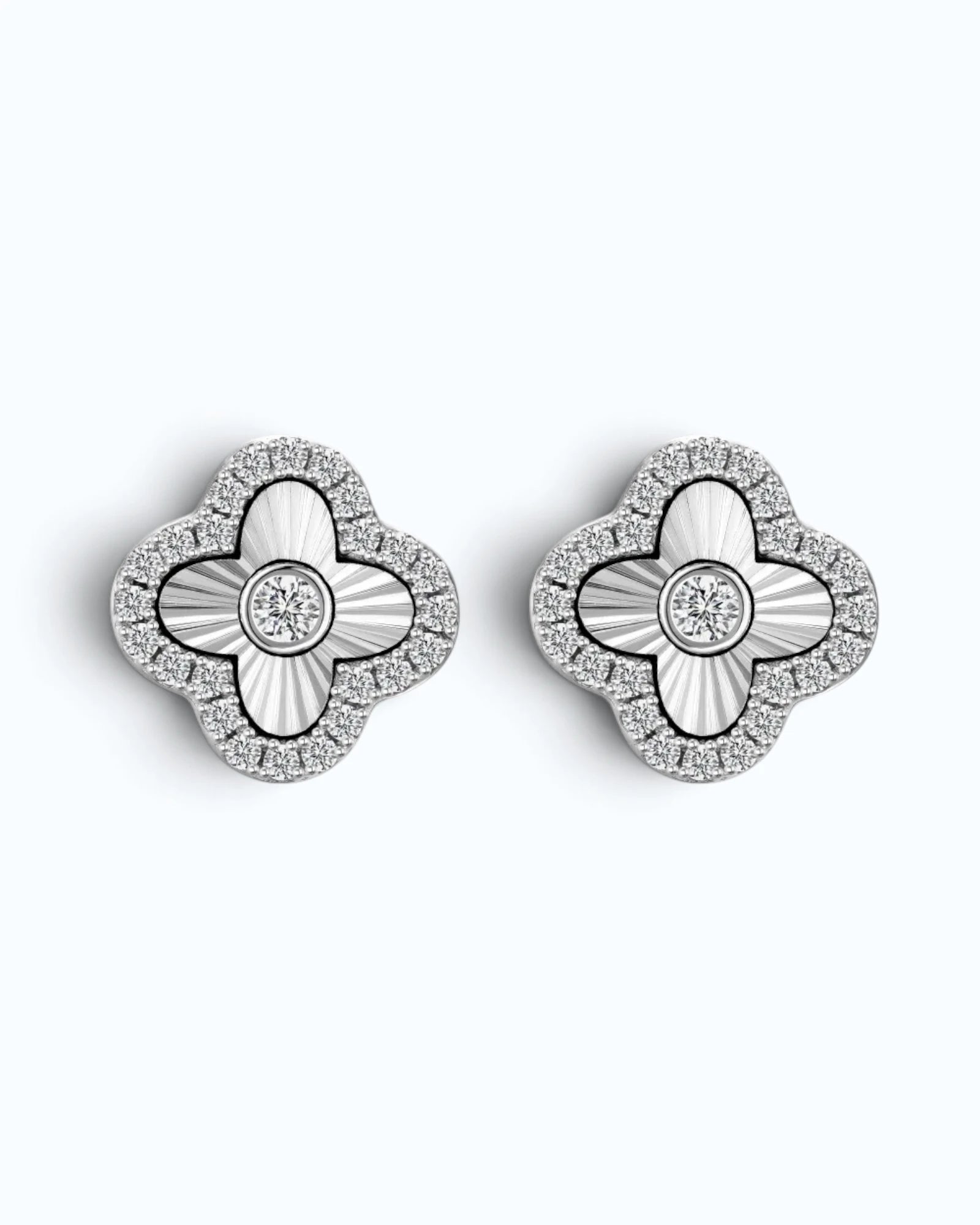 Laser Clover Stud Earrings with Pavé Zircon