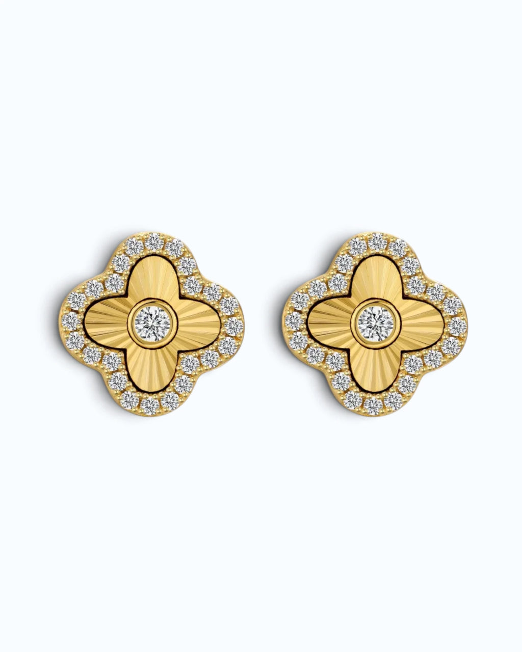 Laser Clover Stud Earrings with Pavé Zircon