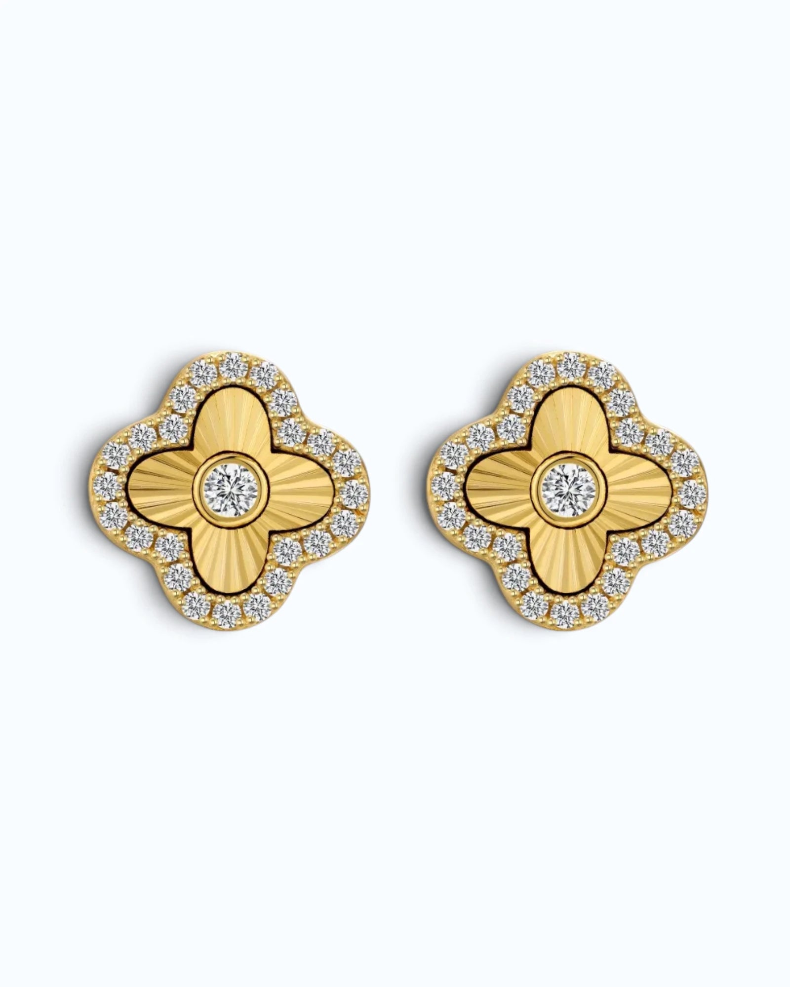 Laser Clover Stud Earrings with Pavé Zircon