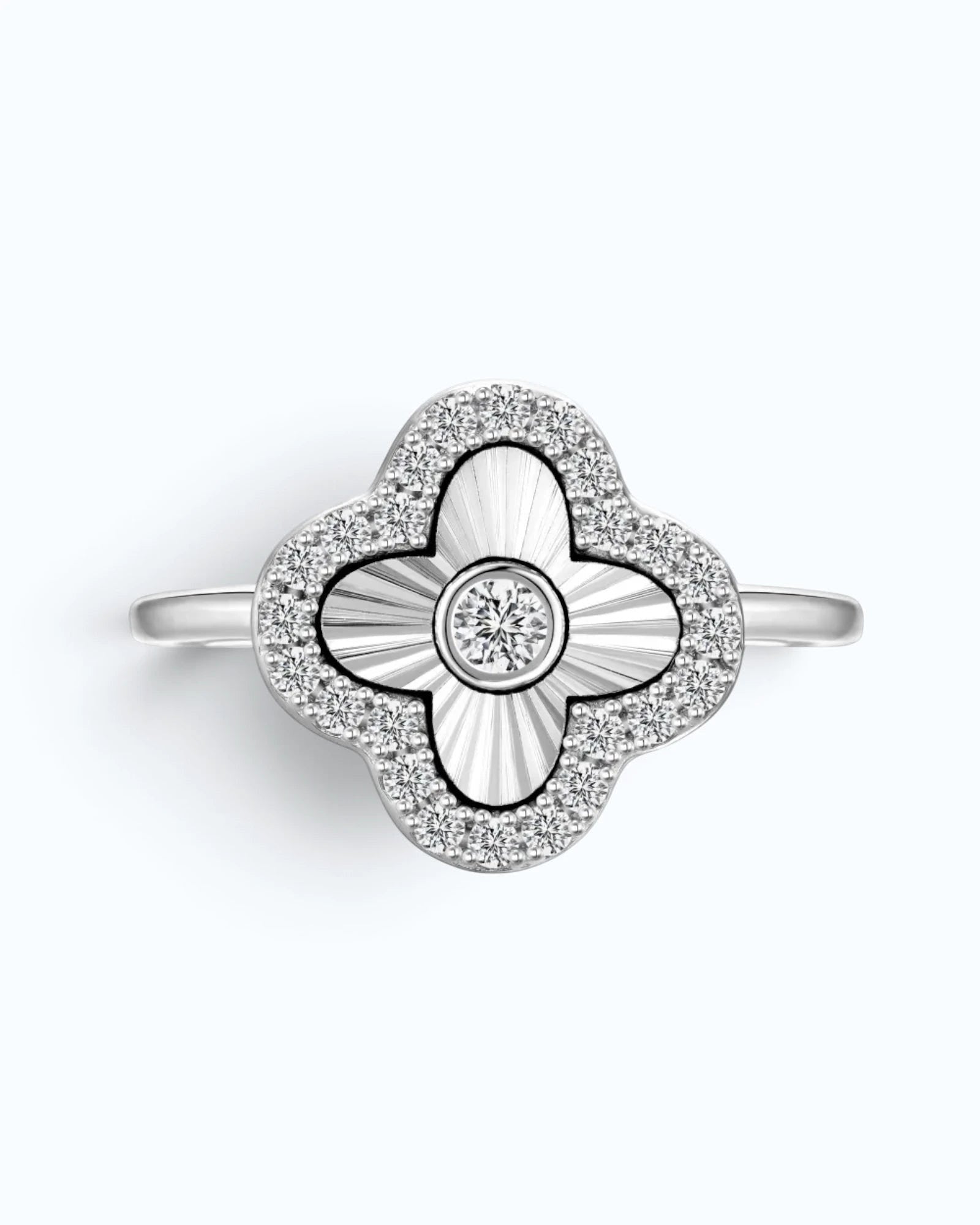 Laser Clover Ring with Pavé Zircon