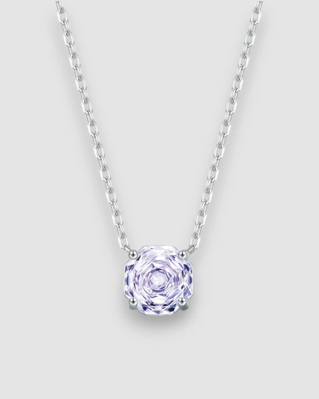 Lavender zircon pendant necklace featuring an octagonal rose cut stone in rhodium-plated sterling silver.
