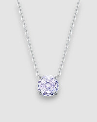 Lavender zircon pendant necklace featuring an octagonal rose cut stone in rhodium-plated sterling silver.