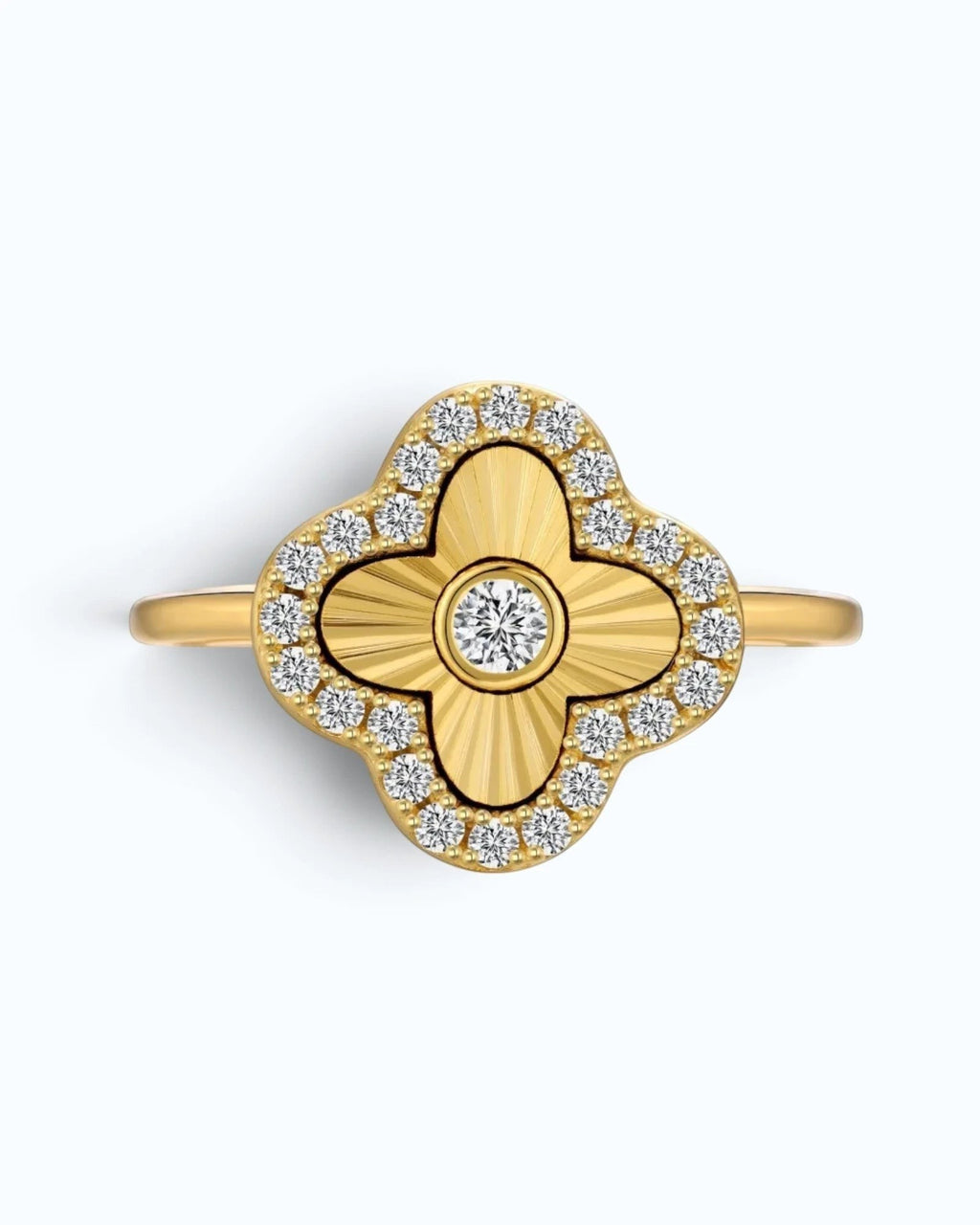 Laser Clover Ring with Pavé Zircon
