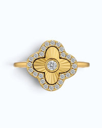 Laser Clover Ring with Pavé Zircon