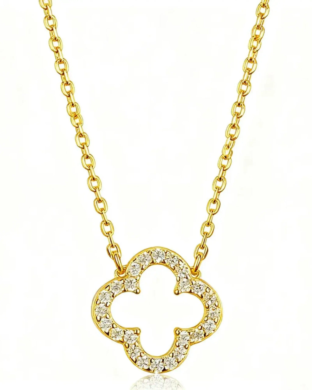 925 sterling silver clover pendant necklace with gold plating and zircon accents.