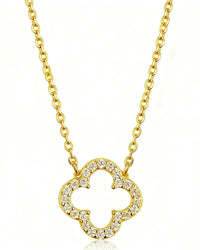 925 sterling silver clover pendant necklace with gold plating and zircon accents.