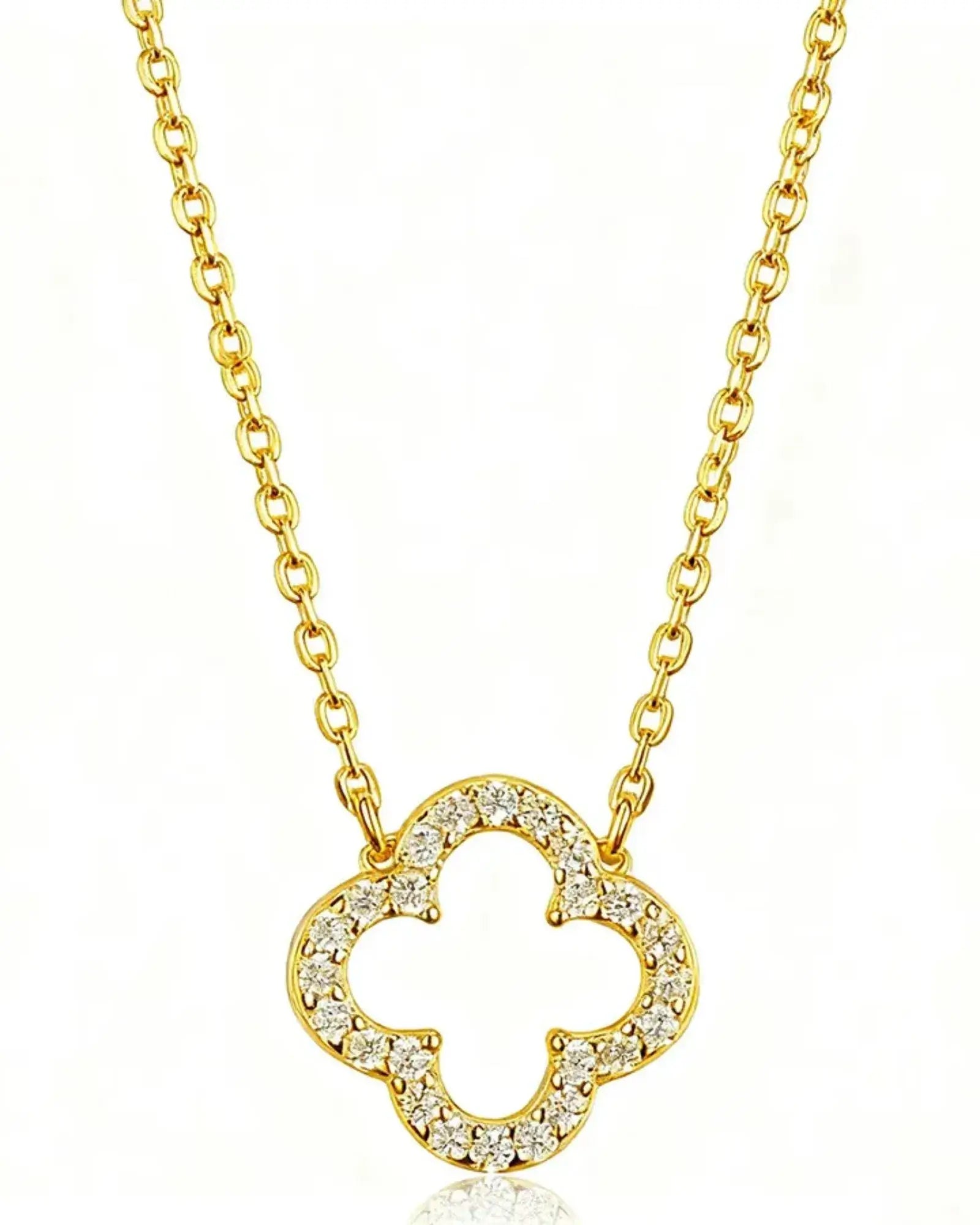 925 sterling silver clover pendant necklace with gold plating and zircon accents.