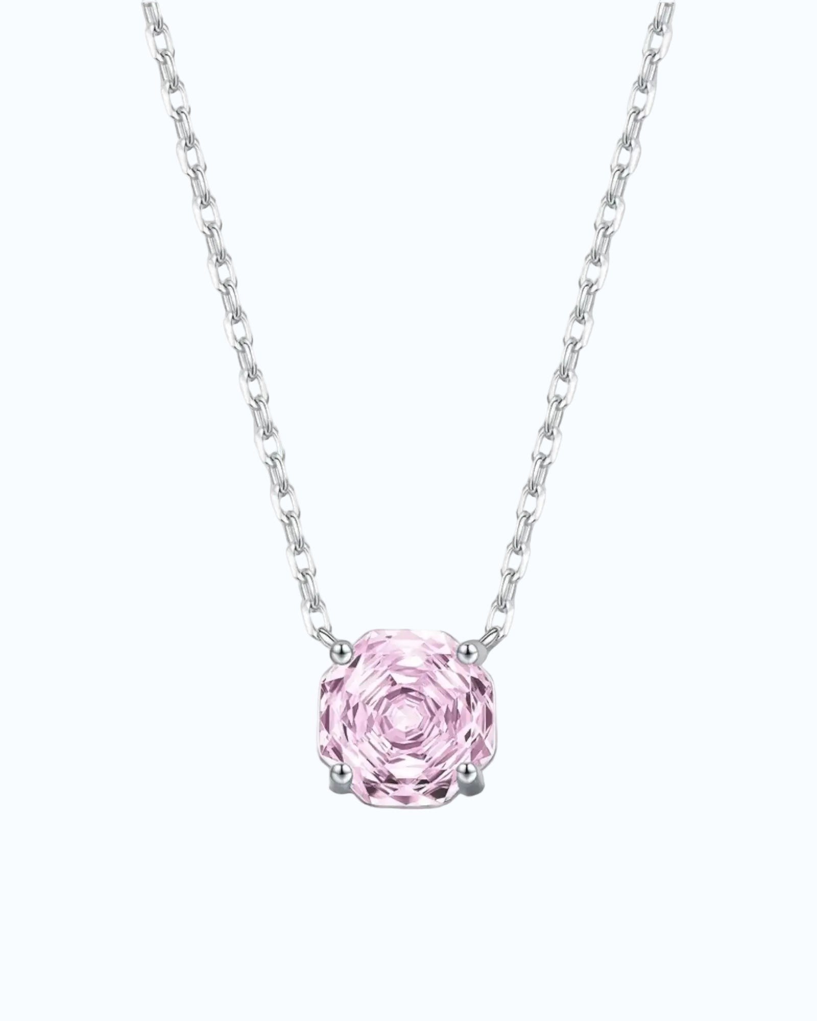 Octagonal rose cut pink zircon pendant necklace in silver, a striking piece for any occasion.