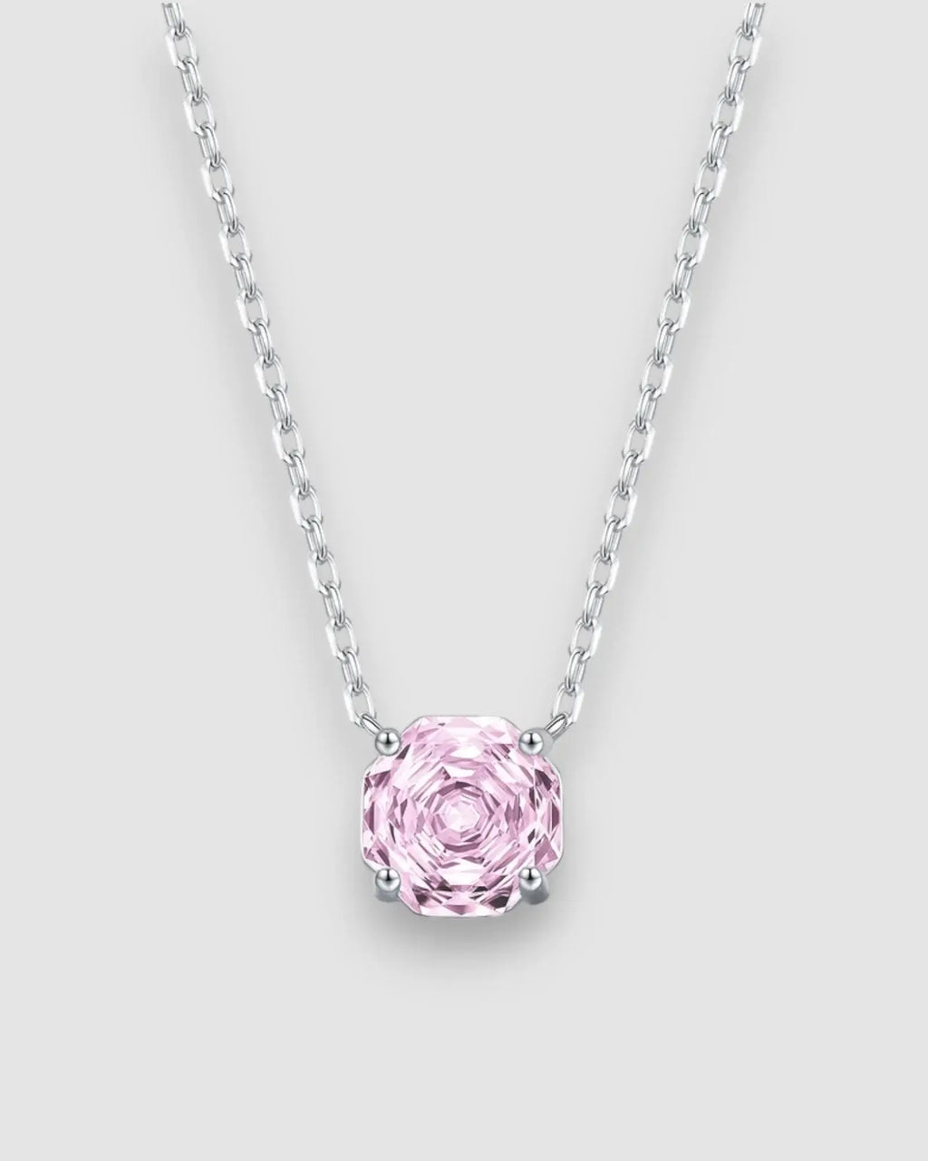 Octagonal rose cut pink zircon pendant necklace in silver, a striking piece for any occasion.