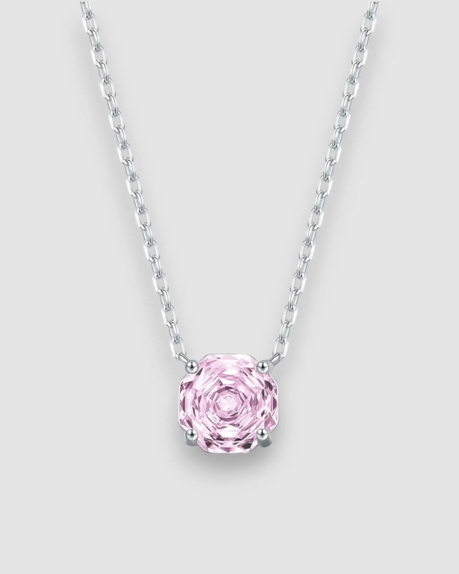 Octagonal rose cut pink zircon pendant necklace in silver, a striking piece for any occasion.