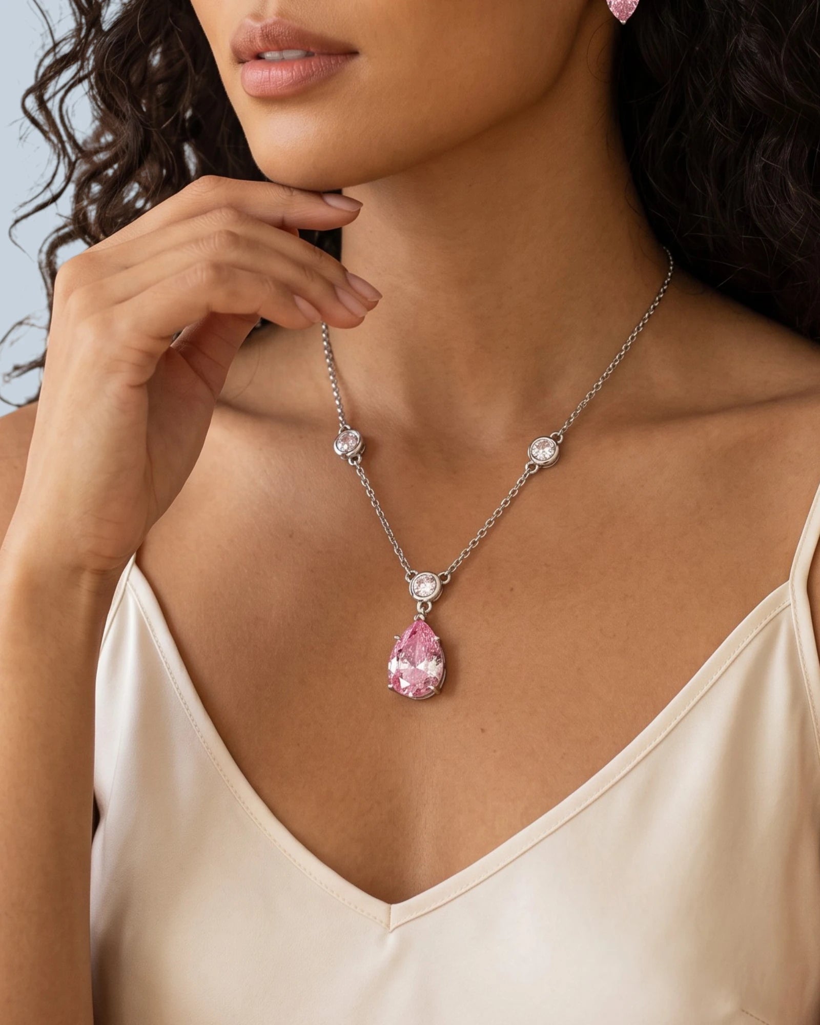 Pink Water Droplet Necklace