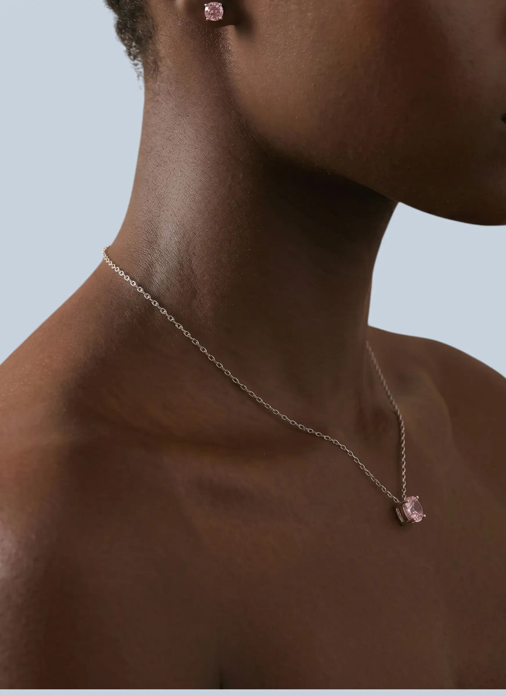 Octagonal Rose Cut Pink Zircon Pendant Necklace in Silver