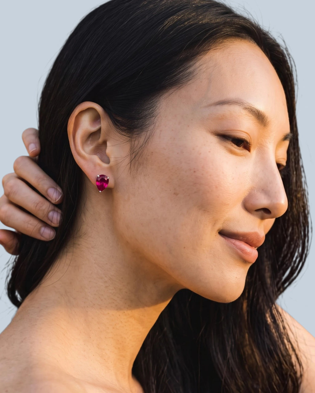 Ruby Red Water Droplet Stud Earrings