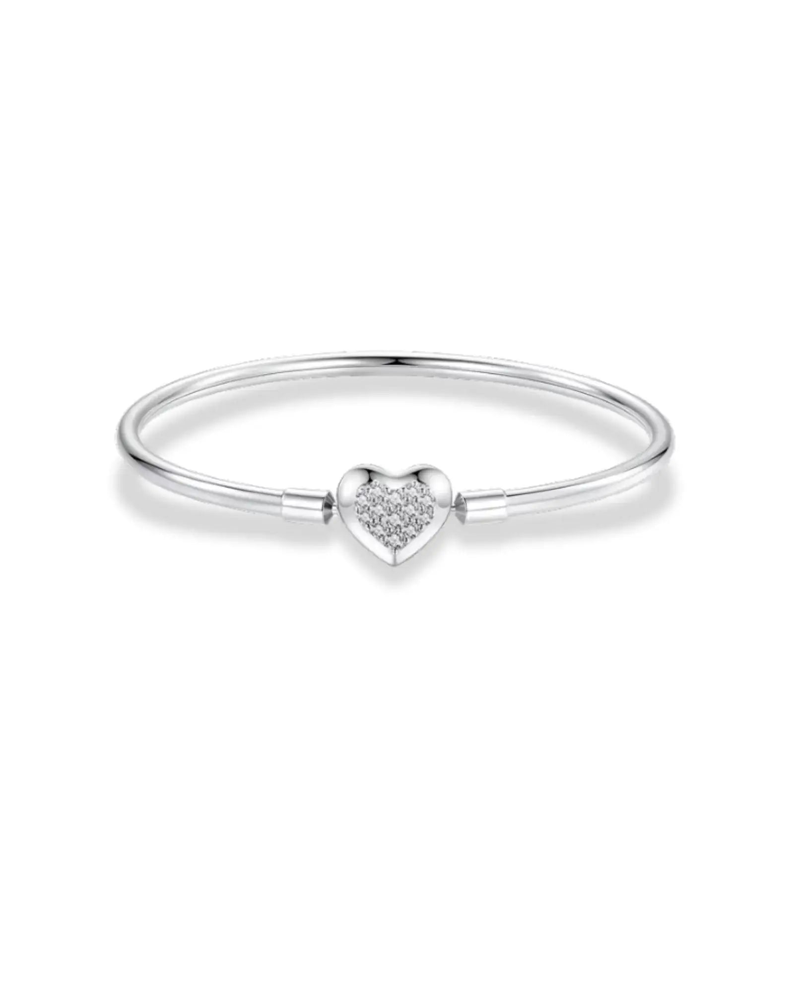 Shimmering Heart Bangle Bracelet in 925 Sterling silver, featuring a heart design with sparkling embellishments.