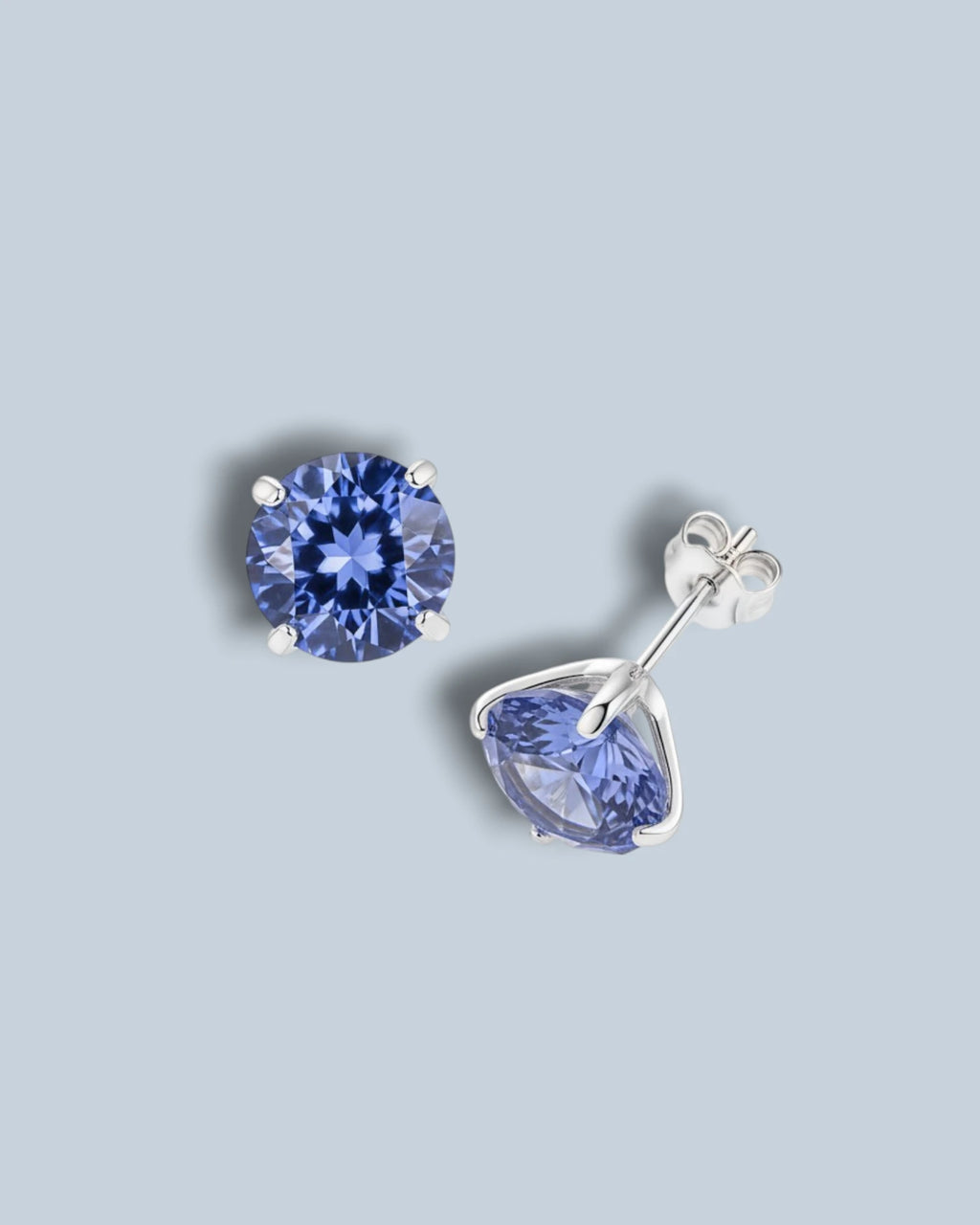Octagonal Rose Cut Tanzanite Blue Zircon Stud in Silver