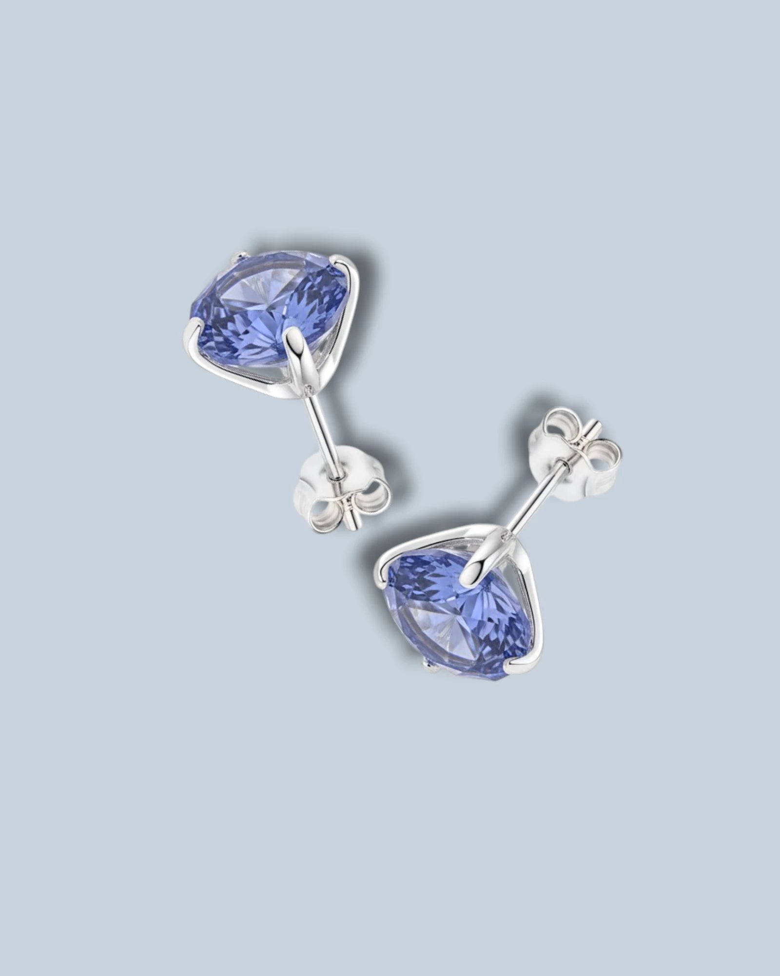 Octagonal Rose Cut Tanzanite Blue Zircon Stud in Silver