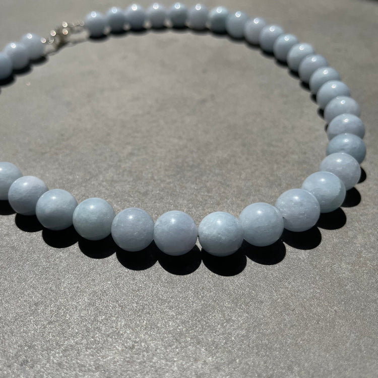 Natural Aquamarine matinee/ collar necklace in sterling silver for women, Handmade gift for her.