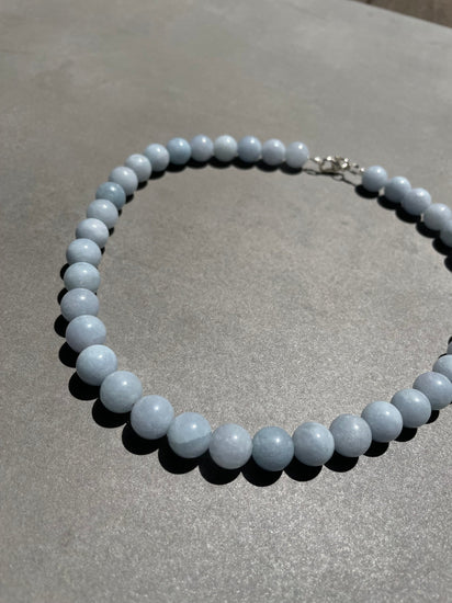 Natural Aquamarine matinee/ collar necklace in sterling silver for women, Handmade gift for her.