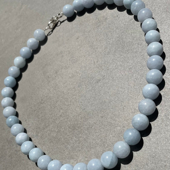 Natural Aquamarine matinee/ collar necklace in sterling silver for women, Handmade gift for her.