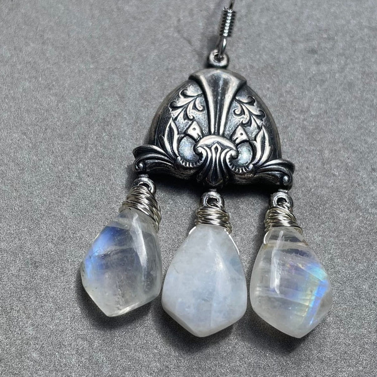 Natural Rainbow moonstone dangle earring in Antique silver , Gift for your girl friend