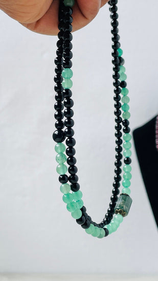 Moss Agate Long Necklace for Women | Aventurine and Black Tourmaline Gemstone Jewelry"