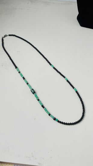 Moss Agate Long Necklace for Women | Aventurine and Black Tourmaline Gemstone Jewelry"