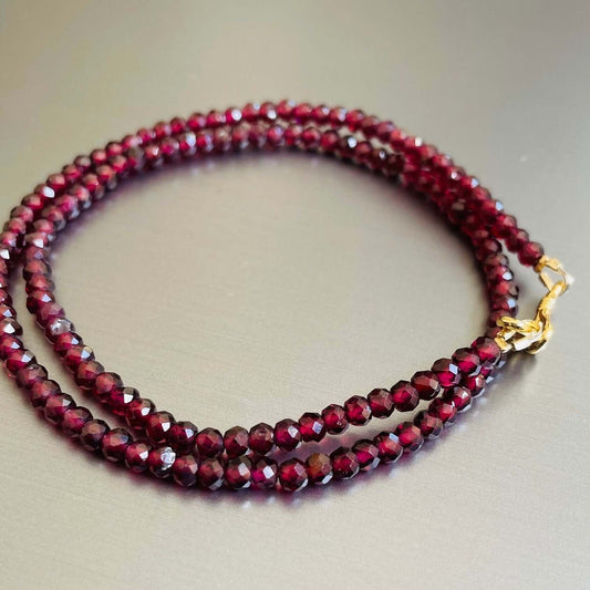 Gold filled Natural Red Garnet gemstone bead unisex necklace.